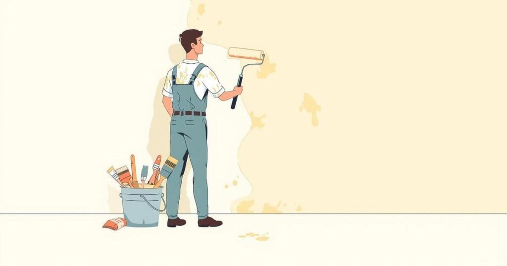 Illustration d’un artisan peintre appliquant une peinture professionnelle sur un mur